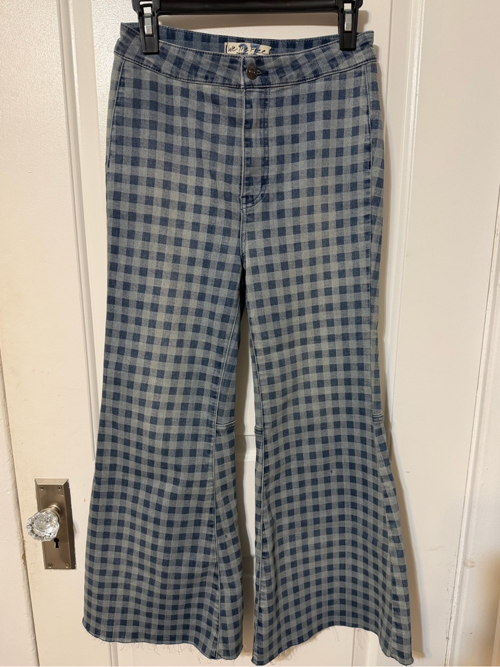 Free People Checkered Bell Bottom Jeans